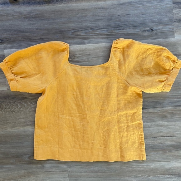 Everlane Linen Button Puff Sleeve Square Neckline Top in Sunny Orange - Picture 8 of 10